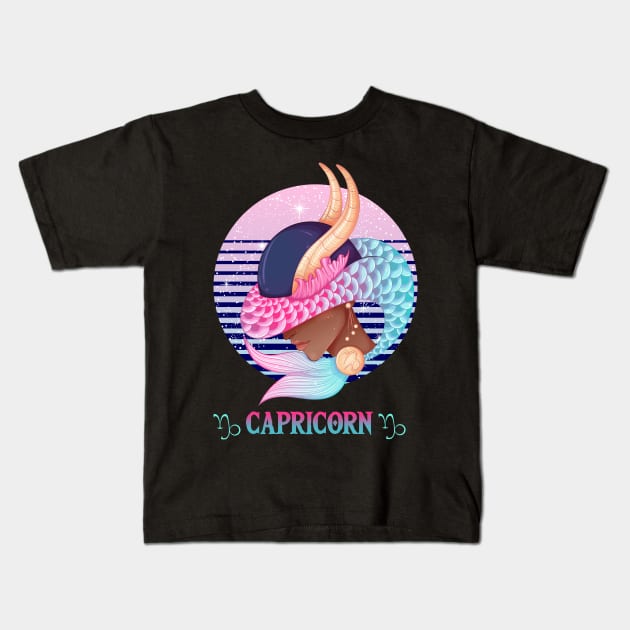 Retro Capricorn Zodiac Kids T-Shirt by NatalitaJK